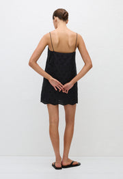 Broderie Shift Mini Dress Floral Broderie (Black) - Matteau